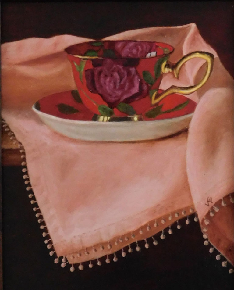 Oil paint of a English tea time cup